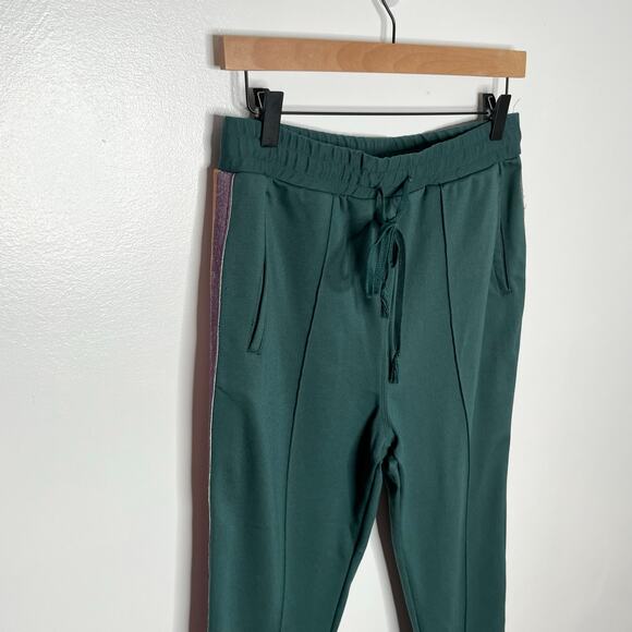 Spiritual Gangster Track Pants Womens Medium Green Stripe Pockets Loungewear - Picture 5 of 11
